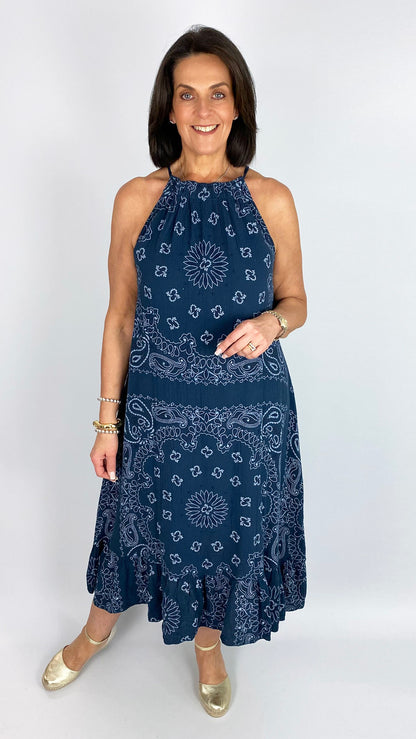 Bandana print cheesecloth halterneck dress | 4 Colours