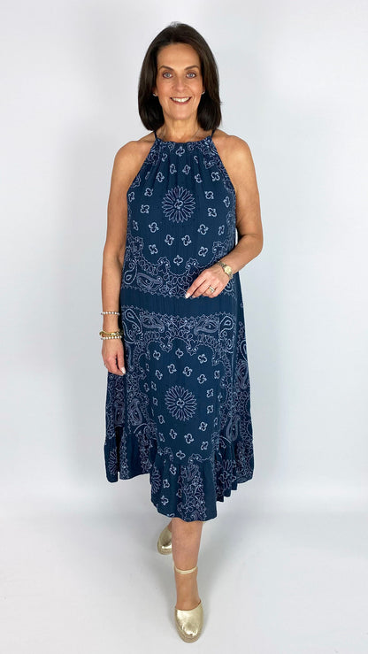 Bandana print cheesecloth halterneck dress | 4 Colours
