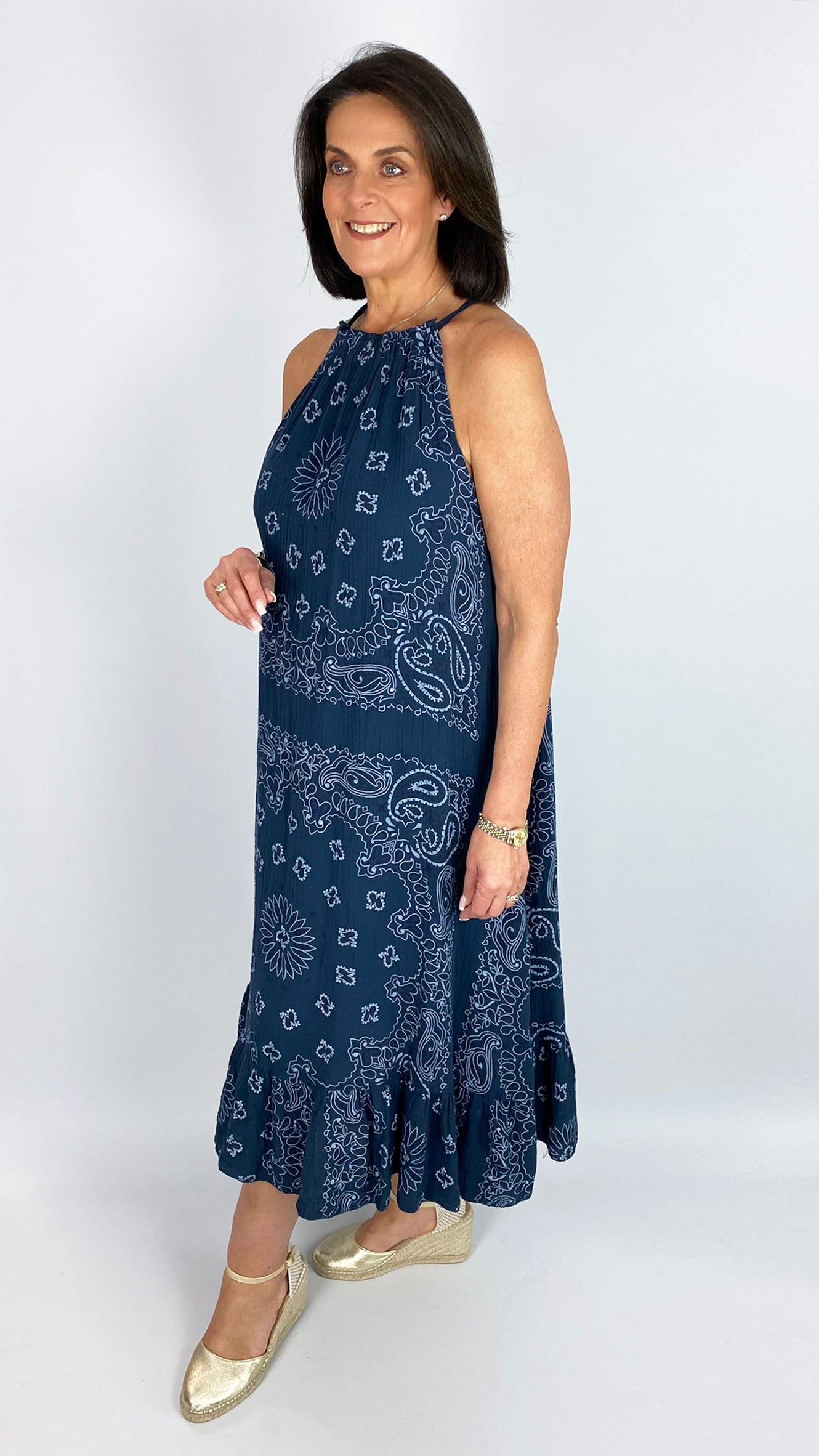 Bandana print cheesecloth halterneck dress | 4 Colours