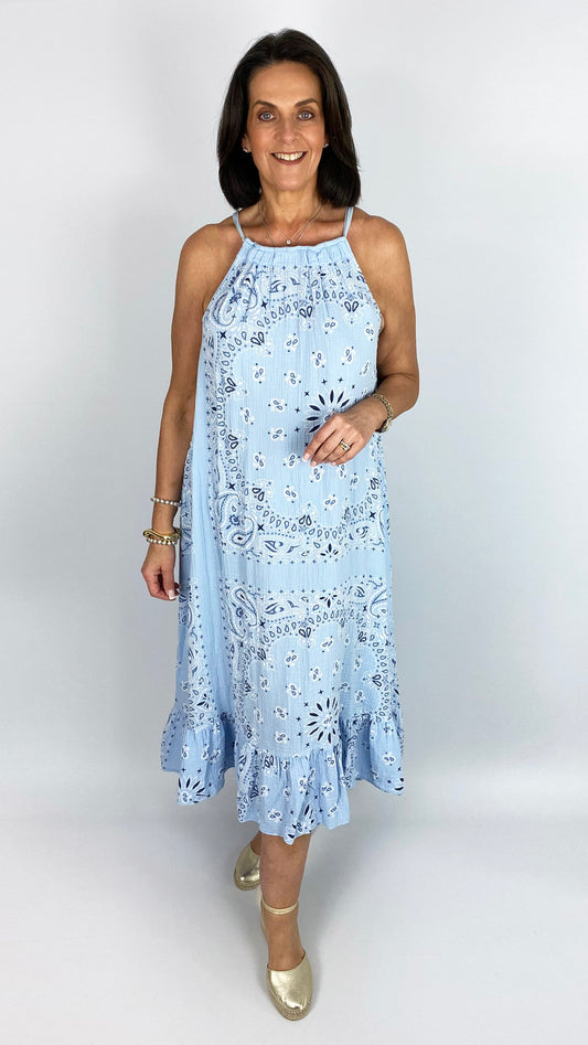 Bandana print cheesecloth halterneck dress | 4 Colours