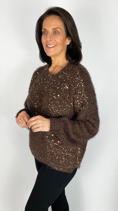 Gold foiled fluffy jumper | 3 Colours