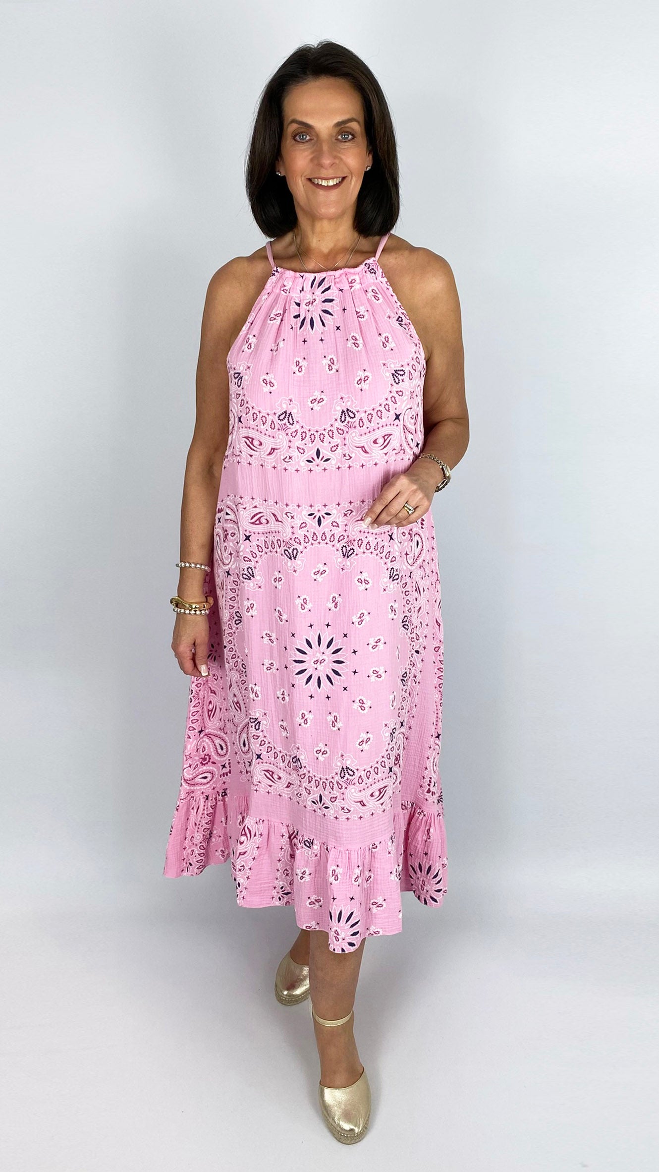 Bandana print cheesecloth halterneck dress | 4 Colours