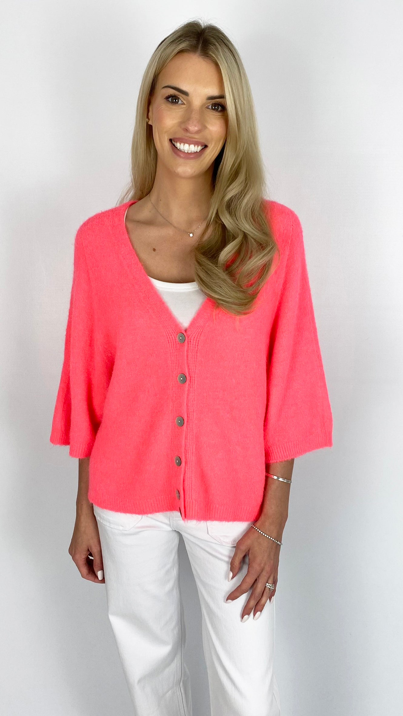Soft v-neck half-sleeve cardigan | 6 Colours