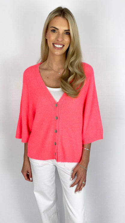Soft v-neck half-sleeve cardigan | 6 Colours