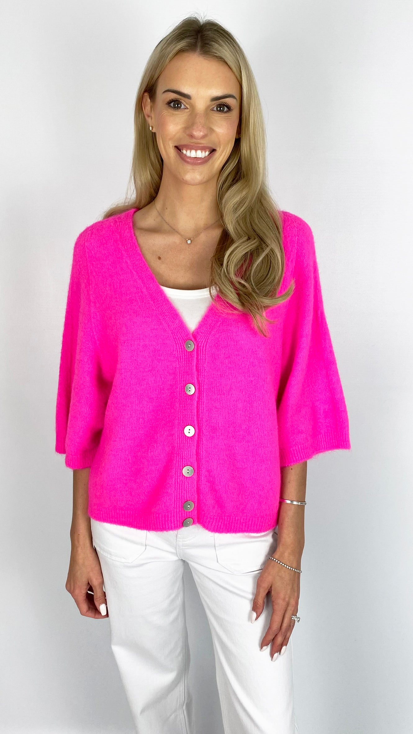 Soft v-neck half-sleeve cardigan | 6 Colours