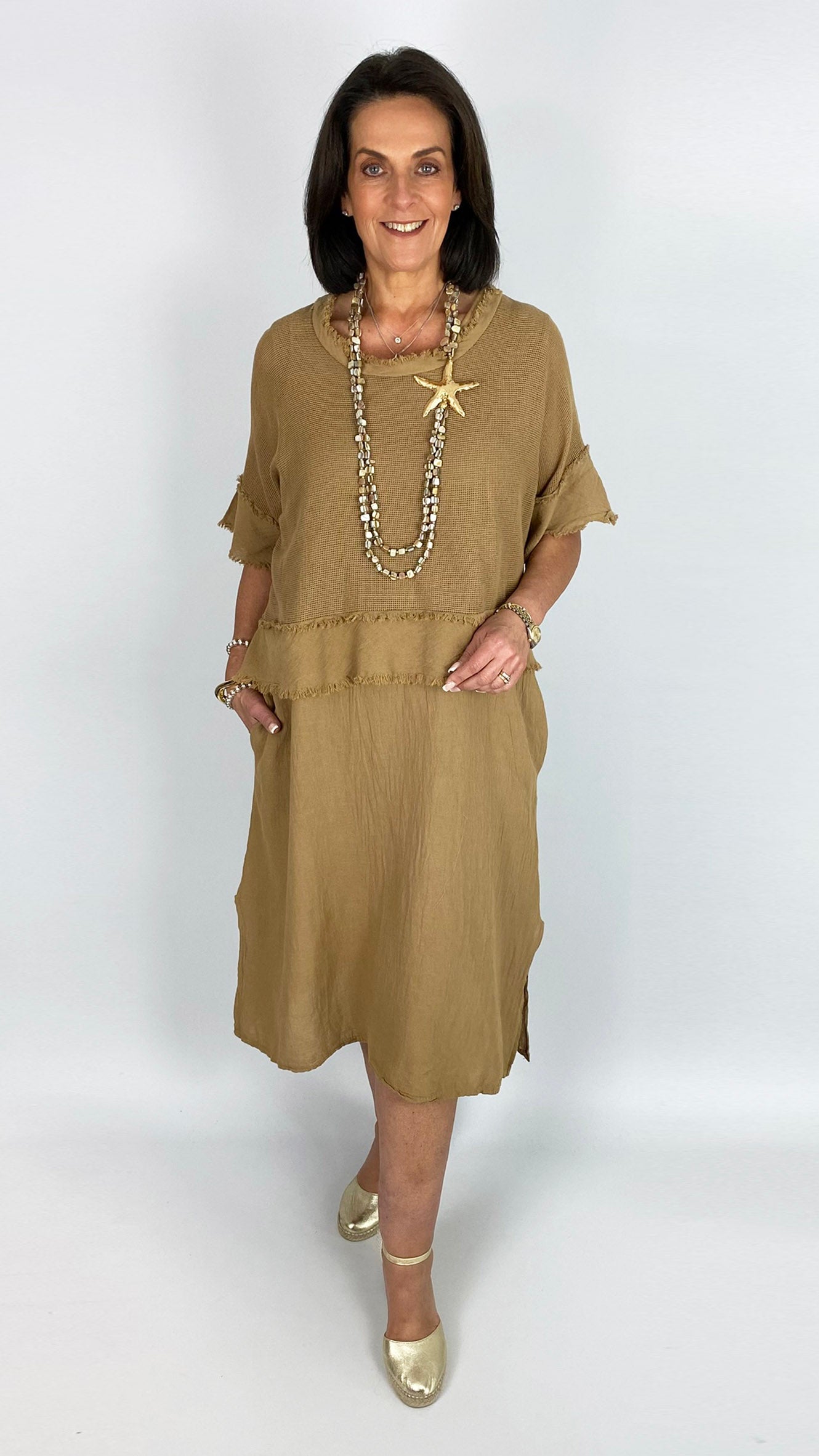 Mesh layered cotton pocket dress | 2 Colours