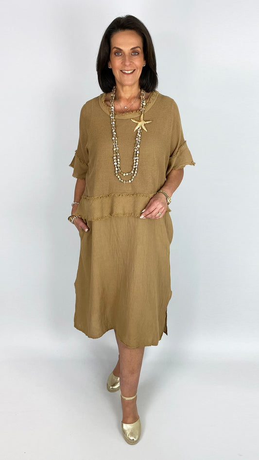 Mesh layered cotton pocket dress | 2 Colours