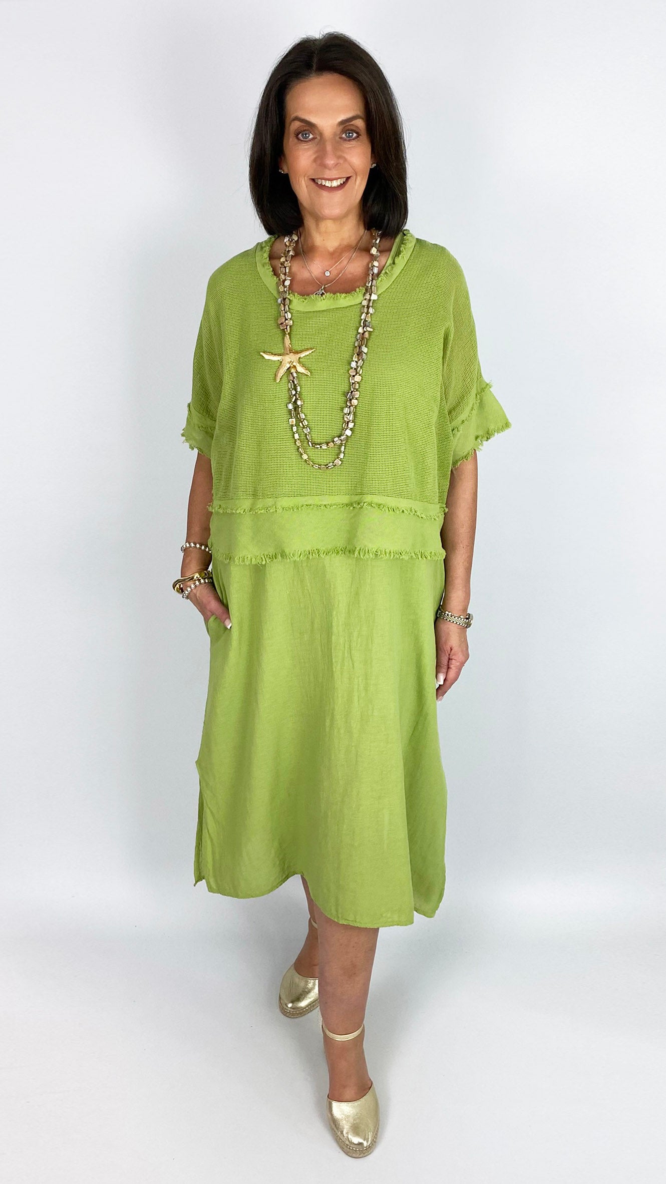 Mesh layered cotton pocket dress | 2 Colours