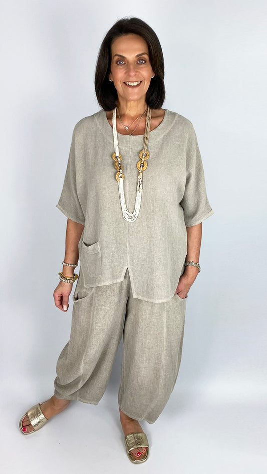 Cotton & linen mix uneven hem one-pocket top | 4 Colours