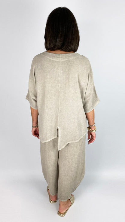 Cotton & linen mix uneven hem one-pocket top | 4 Colours