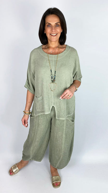 Cotton & linen mix uneven hem one-pocket top | 4 Colours