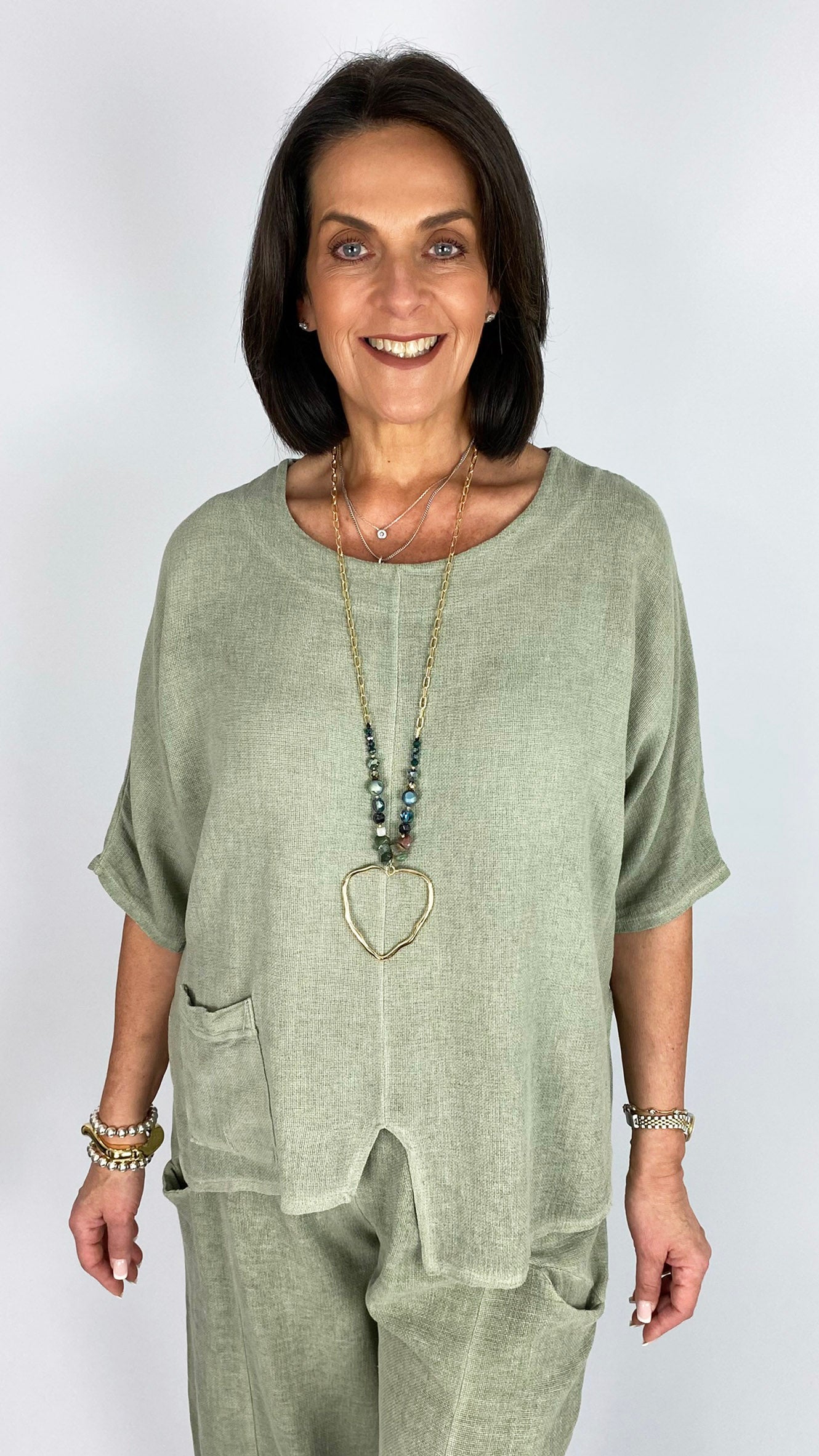 Cotton & linen mix uneven hem one-pocket top | 4 Colours