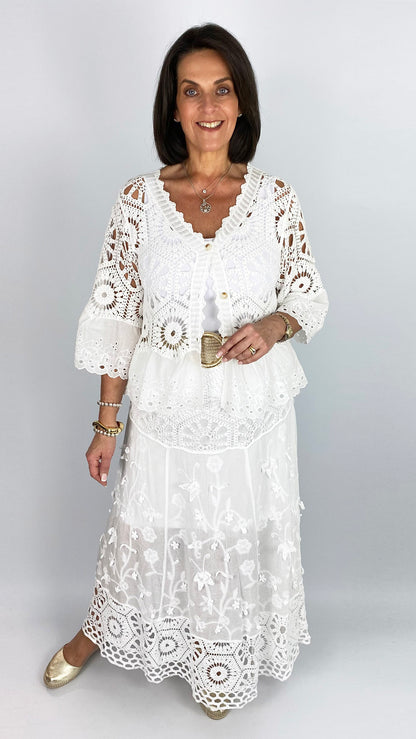 Crochet & embroidered button-through cardi | 4 Colours