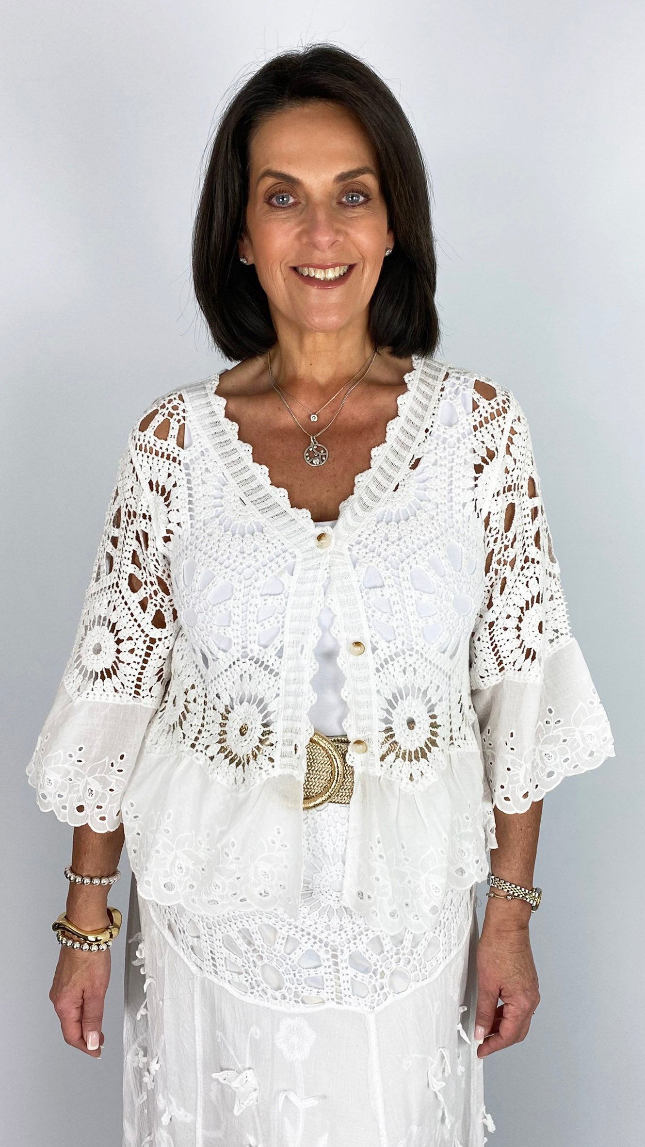 Crochet & embroidered button-through cardi | 4 Colours
