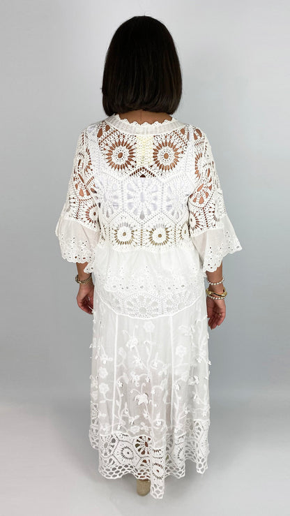 Crochet & embroidered button-through cardi | 4 Colours