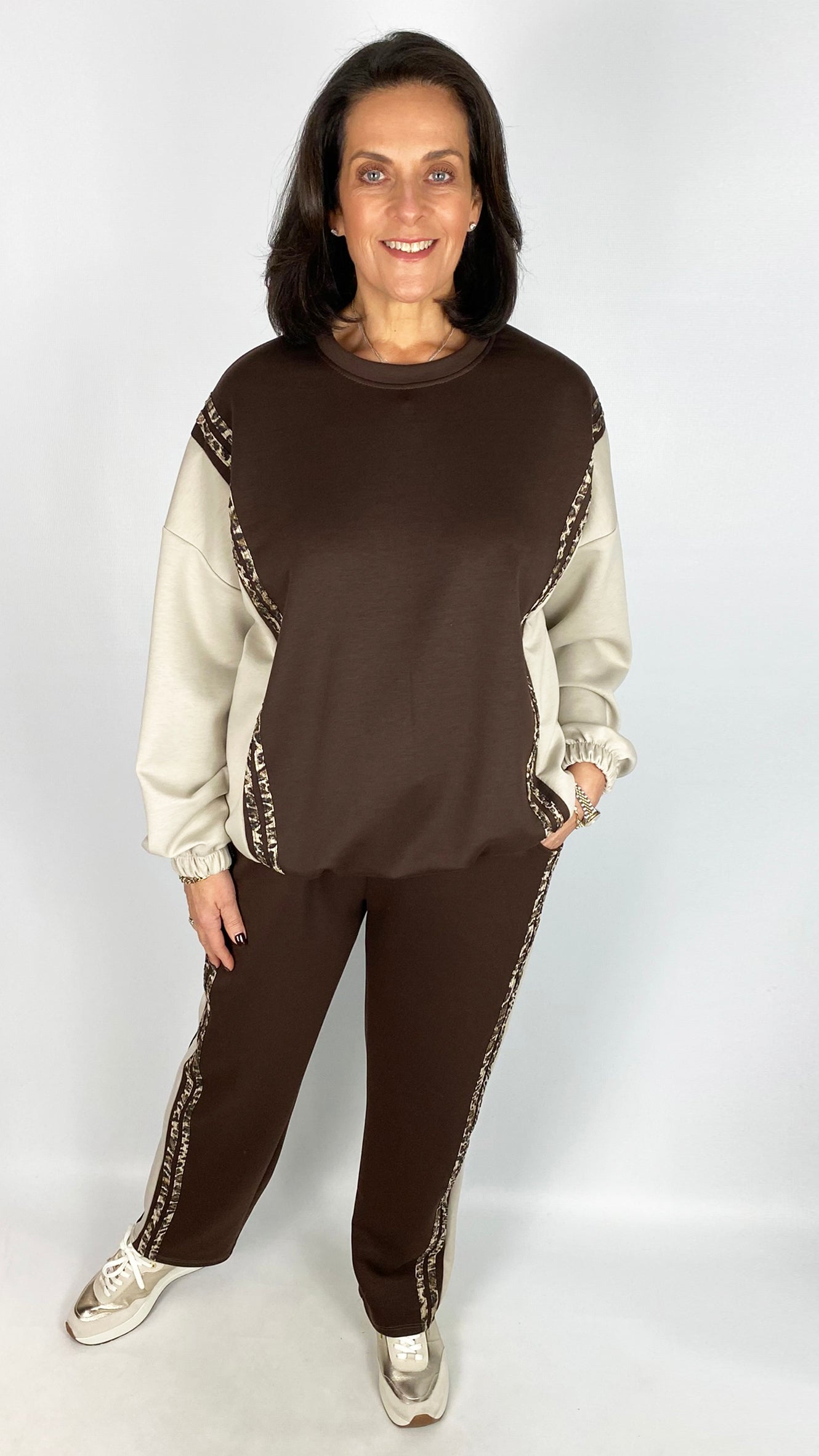 Animal print & contrast stripe loungesuit | 2 Colours