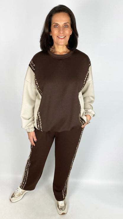 Animal print & contrast stripe loungesuit | 2 Colours