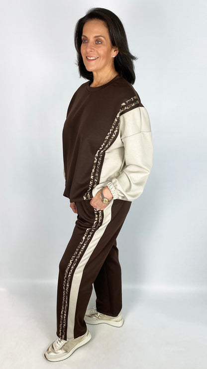 Animal print & contrast stripe loungesuit | 2 Colours
