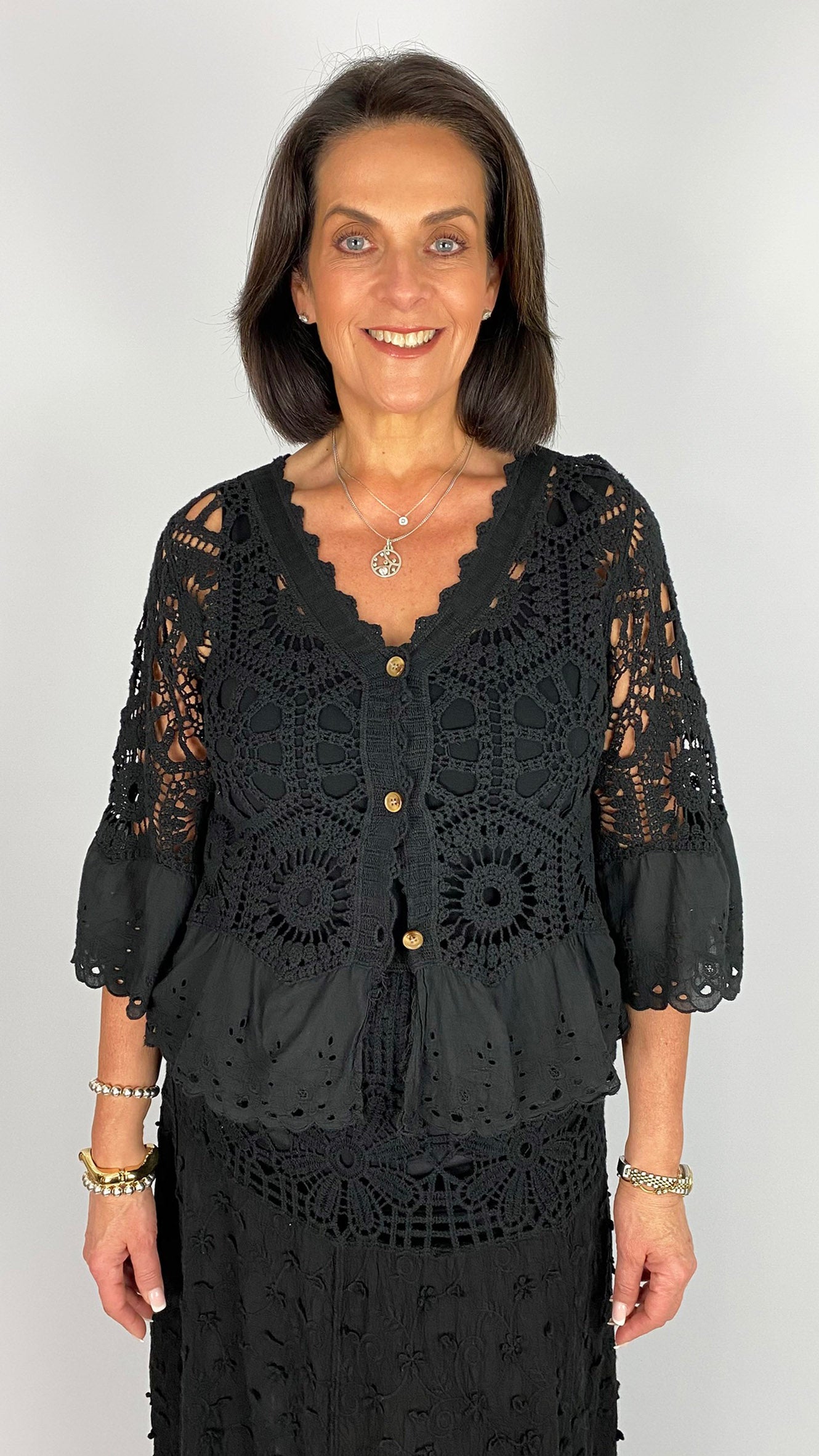 Crochet & embroidered button-through cardi | 4 Colours