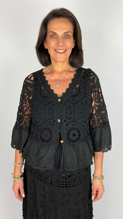 Crochet & embroidered button-through cardi | 4 Colours