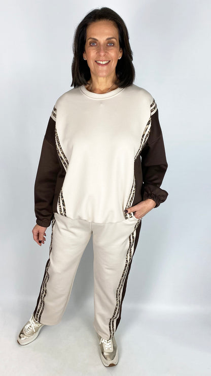 Animal print & contrast stripe loungesuit | 2 Colours