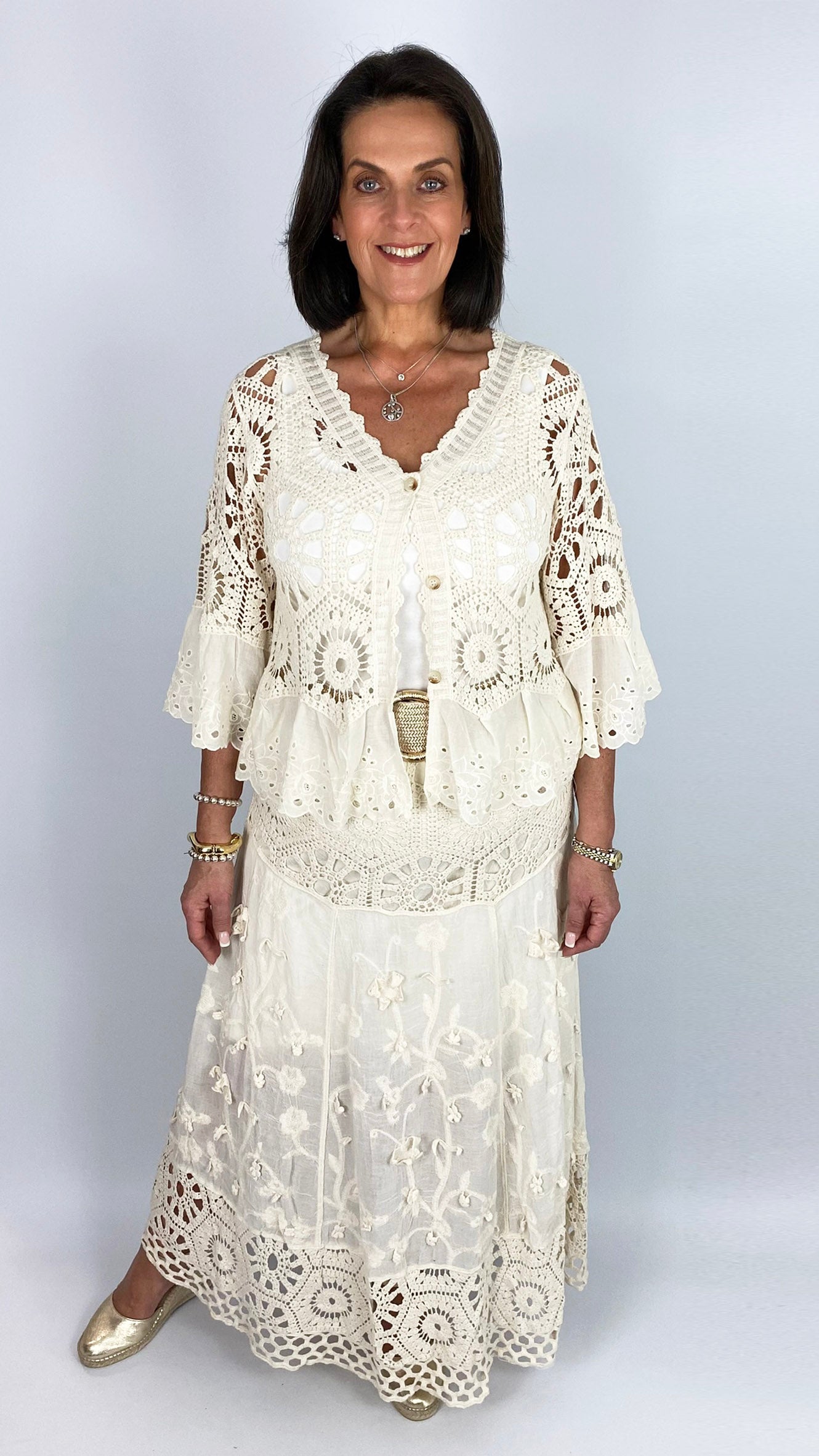 Crochet & embroidered button-through cardi | 4 Colours