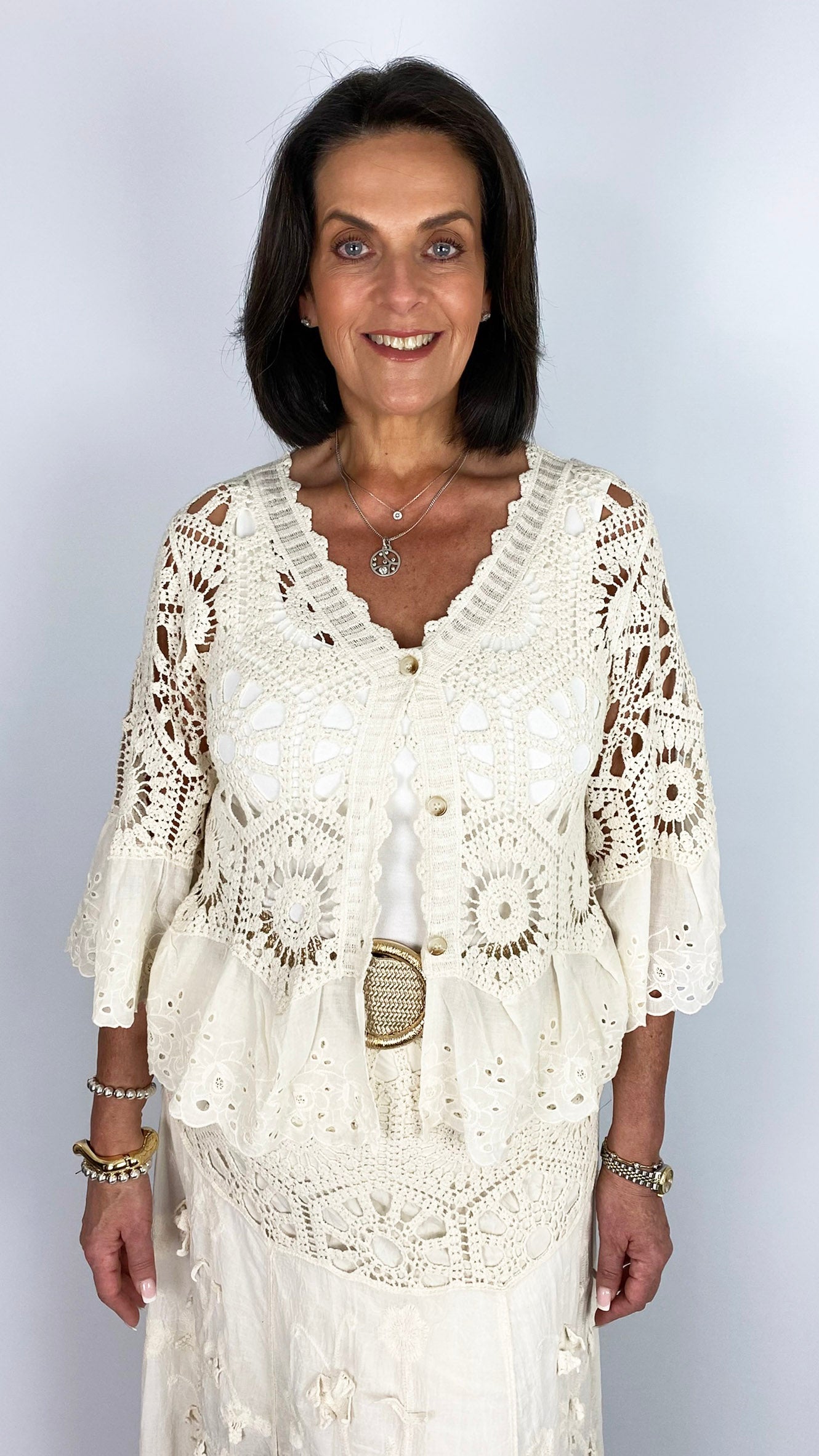 Crochet & embroidered button-through cardi | 4 Colours