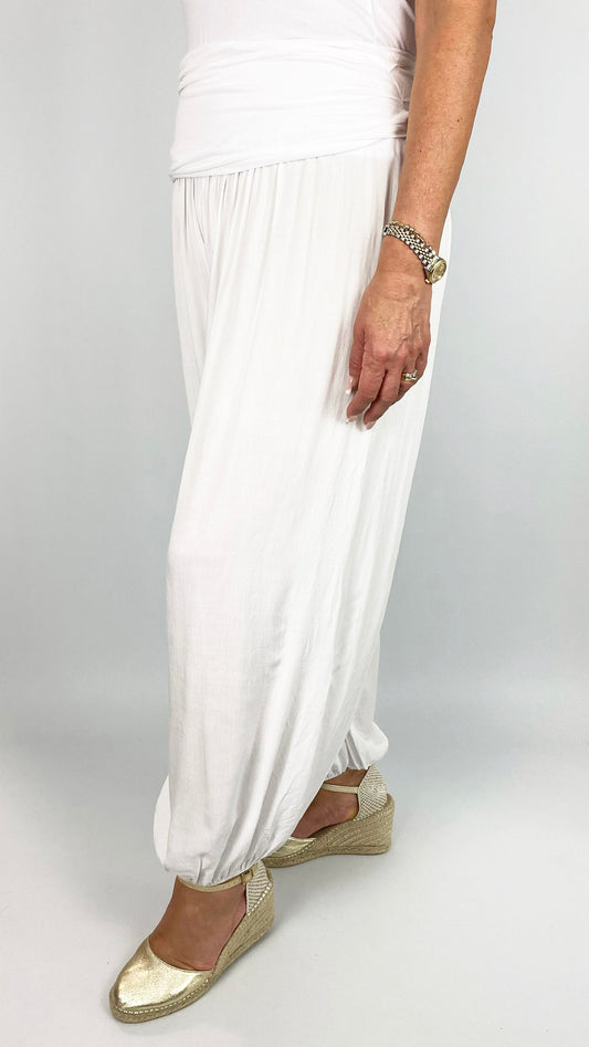 Ruched waistband jersey harem pants | 3 colours | back in! + new! White