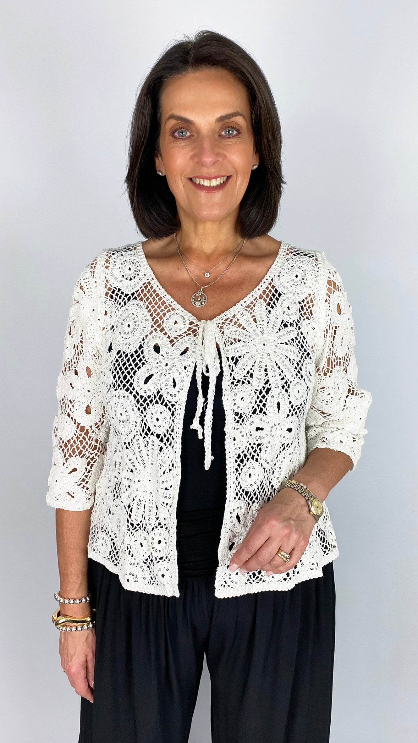 Crochet & sequin tie-or-not cardigan | 2 Colours