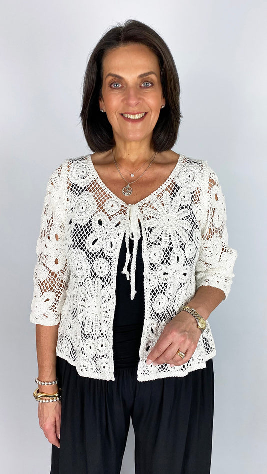 Crochet & sequin tie-or-not cardigan | 2 Colours