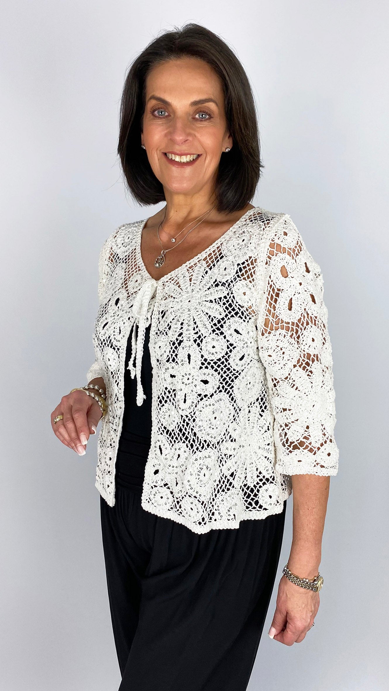 Crochet & sequin tie-or-not cardigan | 2 Colours