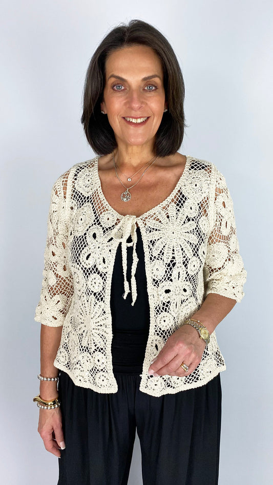 Crochet & sequin tie-or-not cardigan | 2 Colours