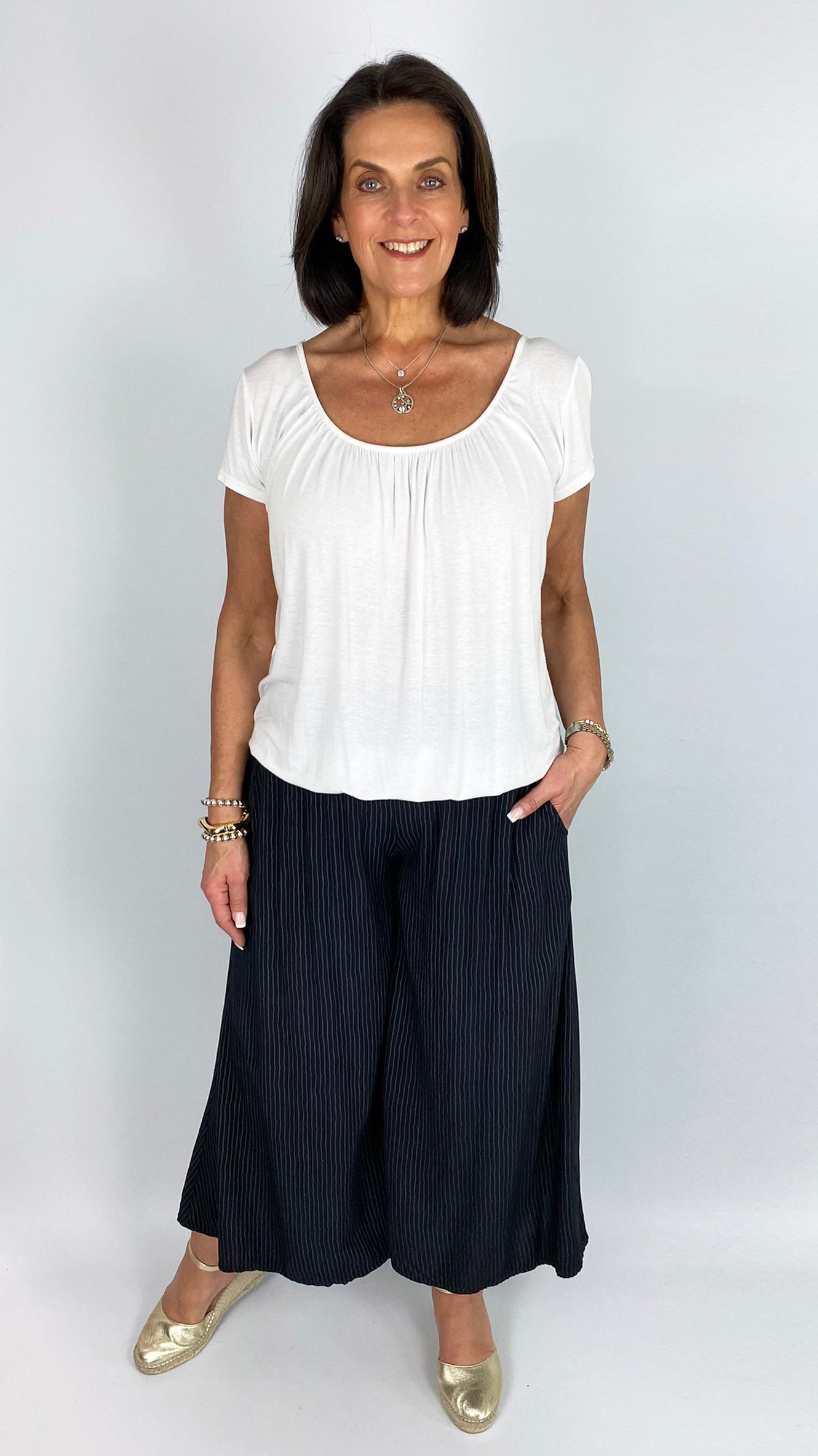 Pinstripe culotte pull-on pants | 3 Colours