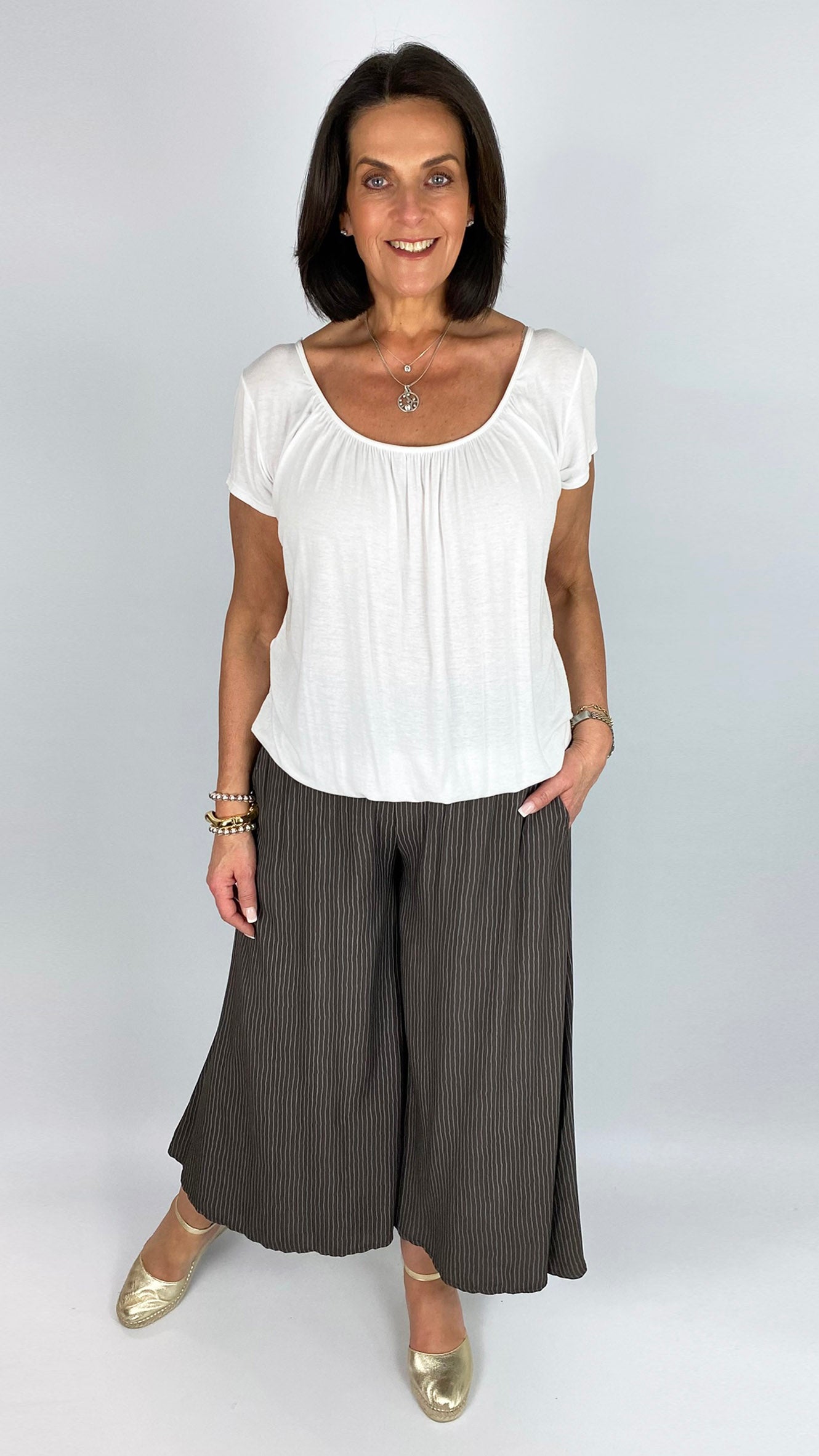 Pinstripe culotte pull-on pants | 3 Colours