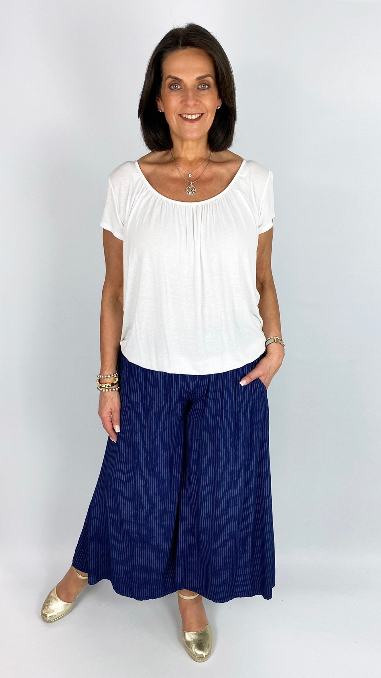 Pinstripe culotte pull-on pants | 3 Colours