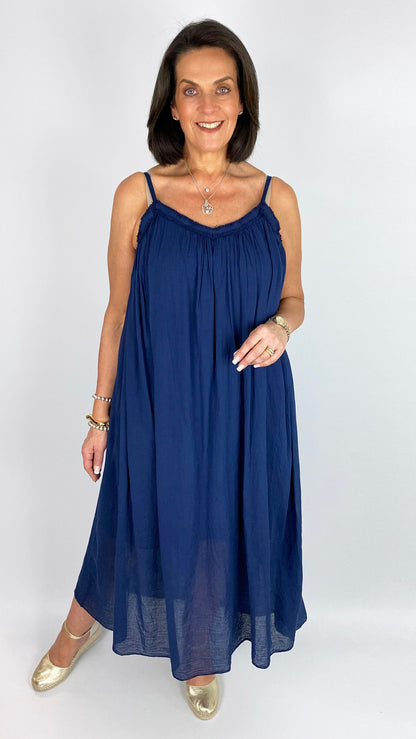 Fringed v-neck strappy cotton dress | 3 Colours