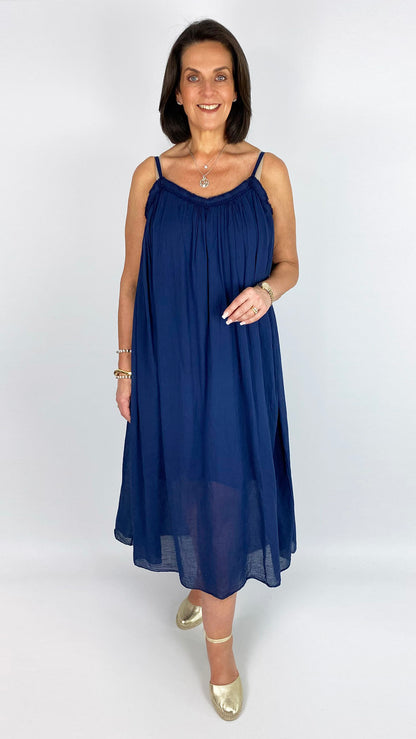 Fringed v-neck strappy cotton dress | 3 Colours