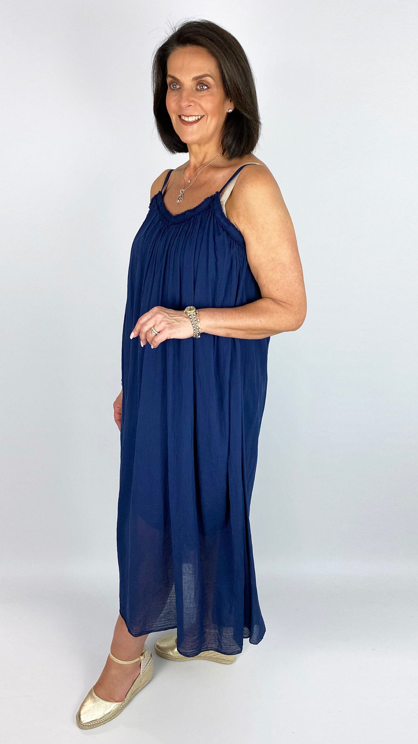 Fringed v-neck strappy cotton dress | 3 Colours