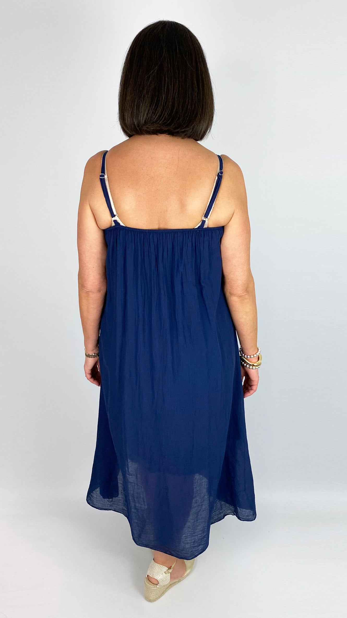 Fringed v-neck strappy cotton dress | 3 Colours