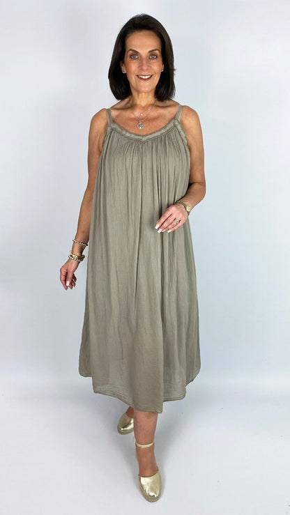 Fringed v-neck strappy cotton dress | 3 Colours