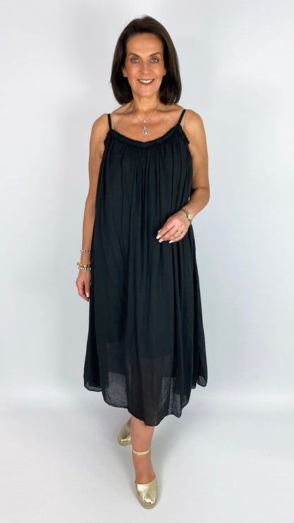 Fringed v-neck strappy cotton dress | 3 Colours