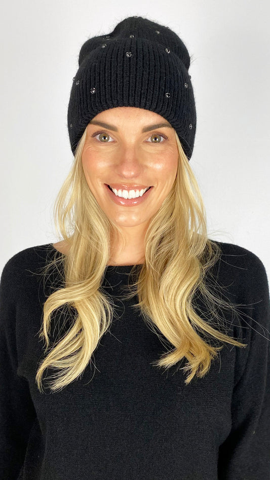 Rhinestone detail knitted hat | 3 Colours