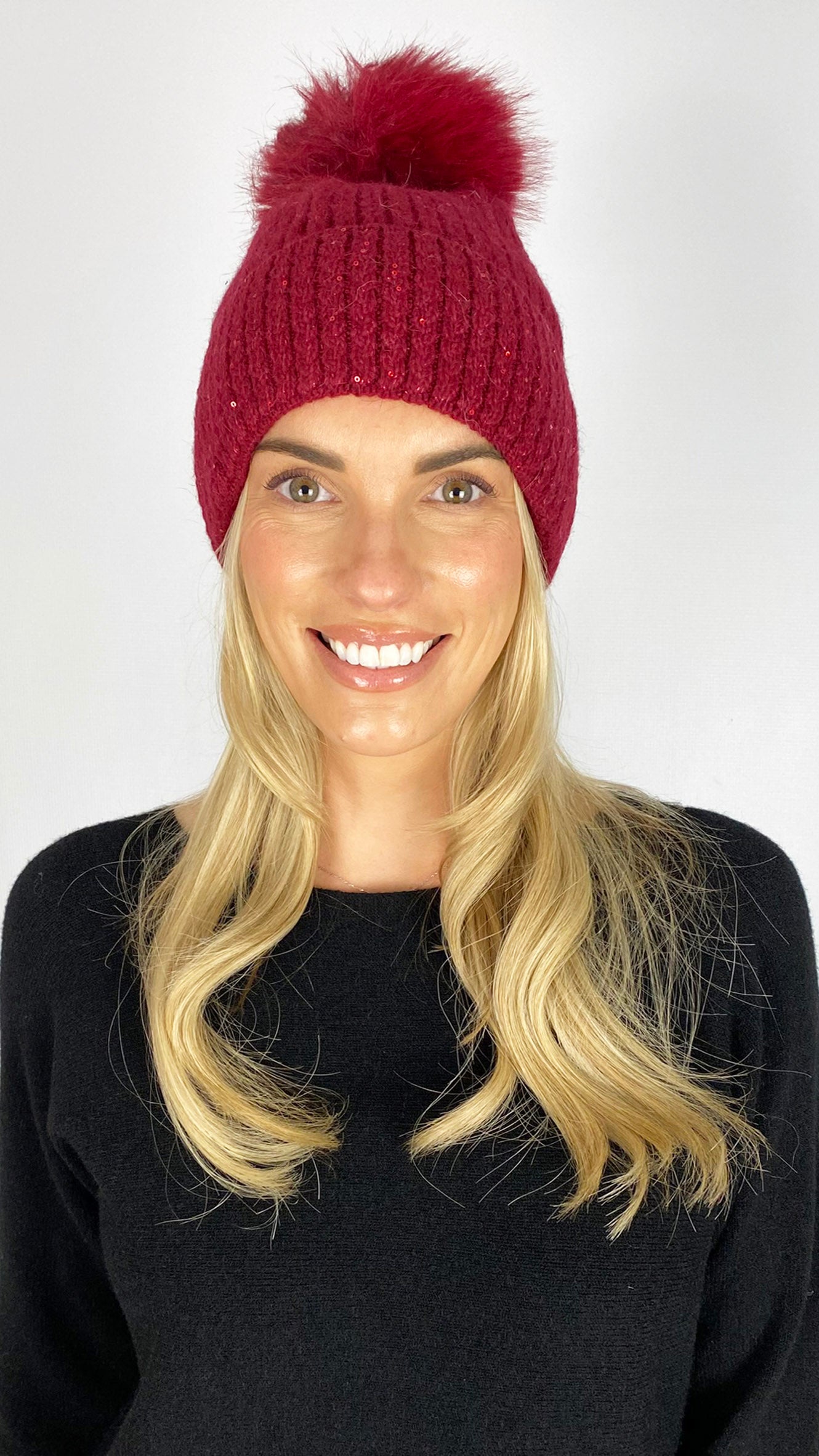 Sequin detail faux fur bobble hat | 5 Colours