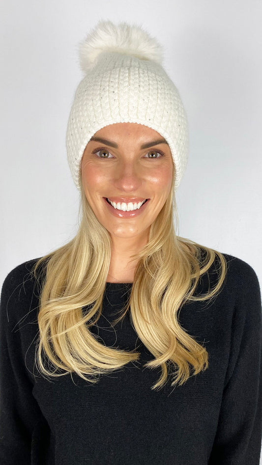 Sequin detail faux fur bobble hat | 5 Colours