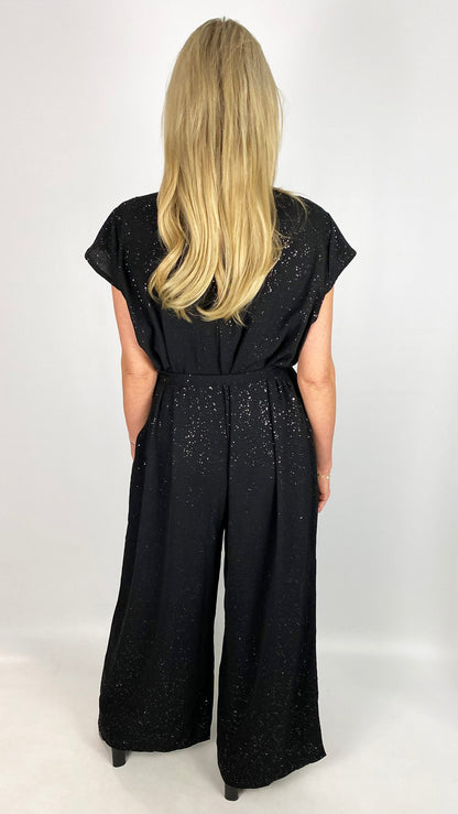 Sparkle tie waist jumpsuit | Black