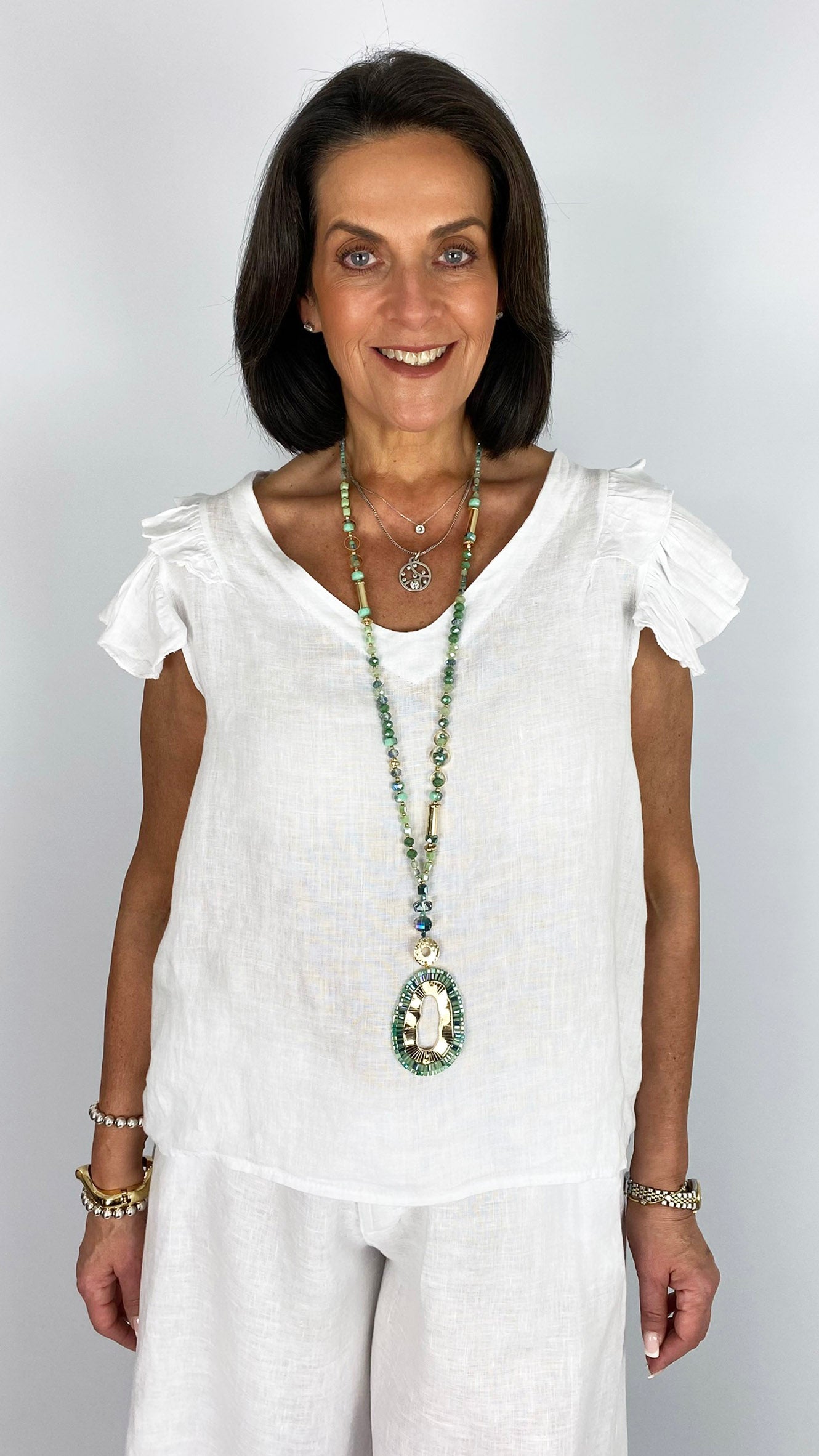 Linen frill shoulder sleeveless v-neck top | 4 Colours