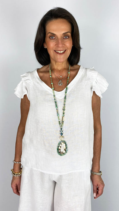 Linen frill shoulder sleeveless v-neck top | 4 Colours