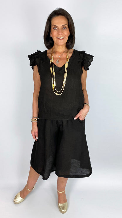 Linen frill shoulder sleeveless v-neck top | 4 Colours