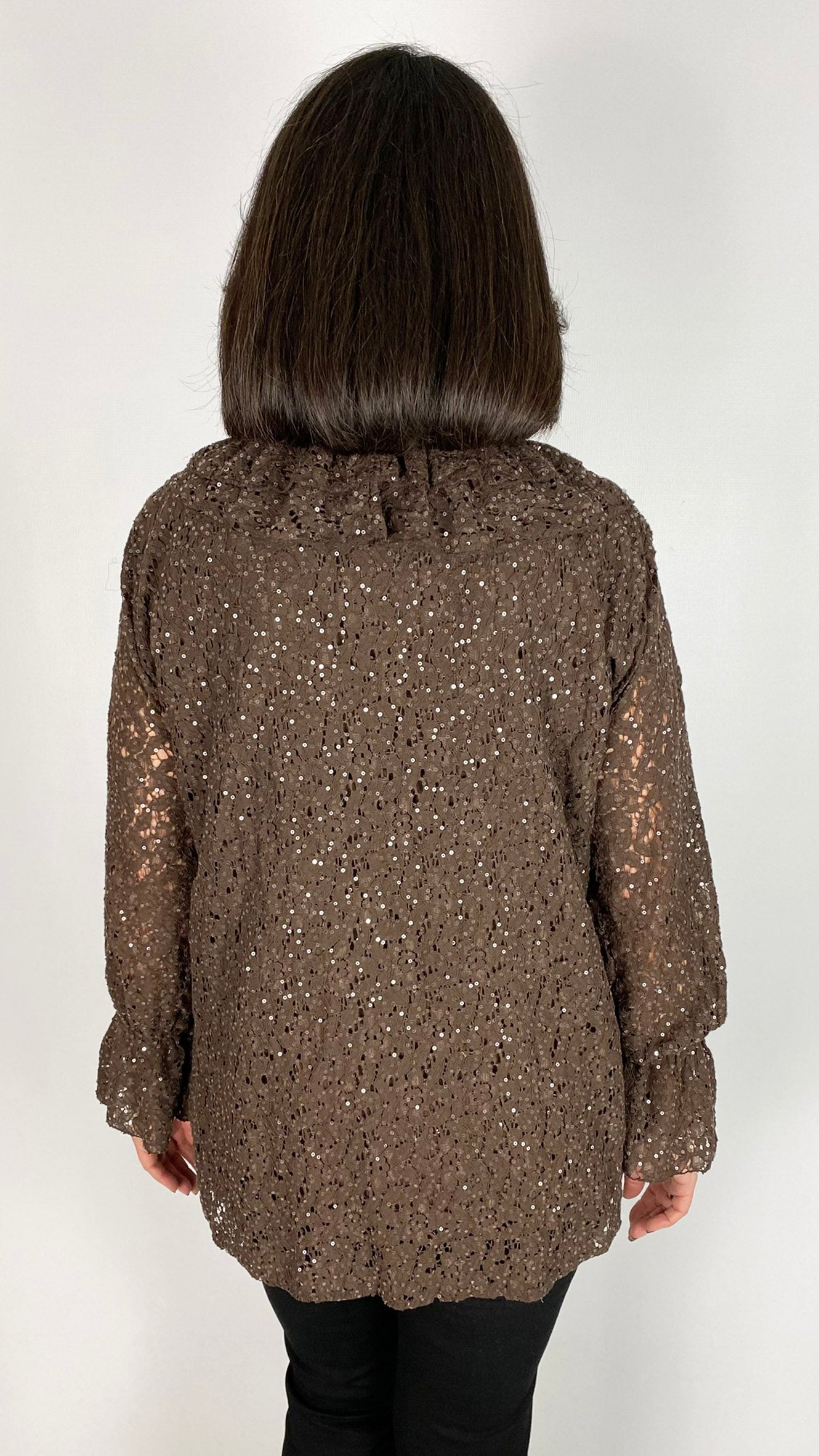 Lace & sequin tie & frill front blouse | 3 Colours