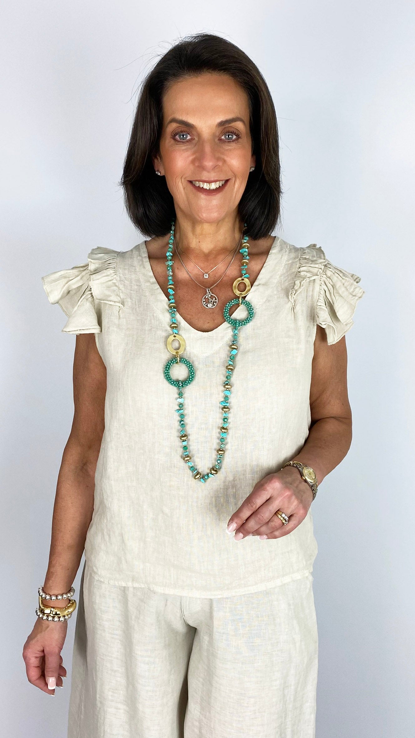 Linen frill shoulder sleeveless v-neck top | 4 Colours